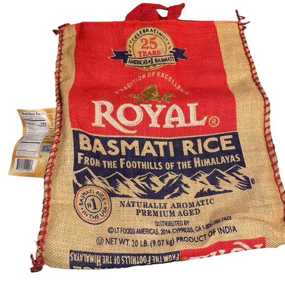 Royal Basmati Rice Reusable Tote Bag Shop Resealable Zipper Red Handles Burlap - Picture 9 of 12